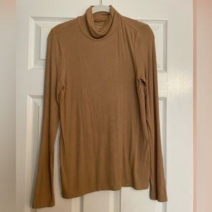 Tan mock neck long sleeve tee